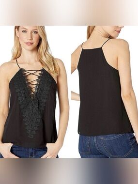 Wayf Black Lace-Up V-Neck Camisole XS